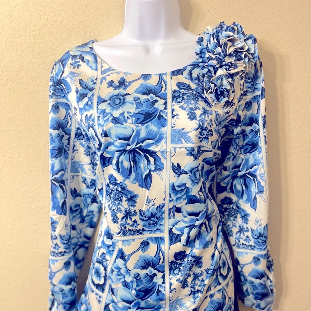 Floral Blue and White Women's Top